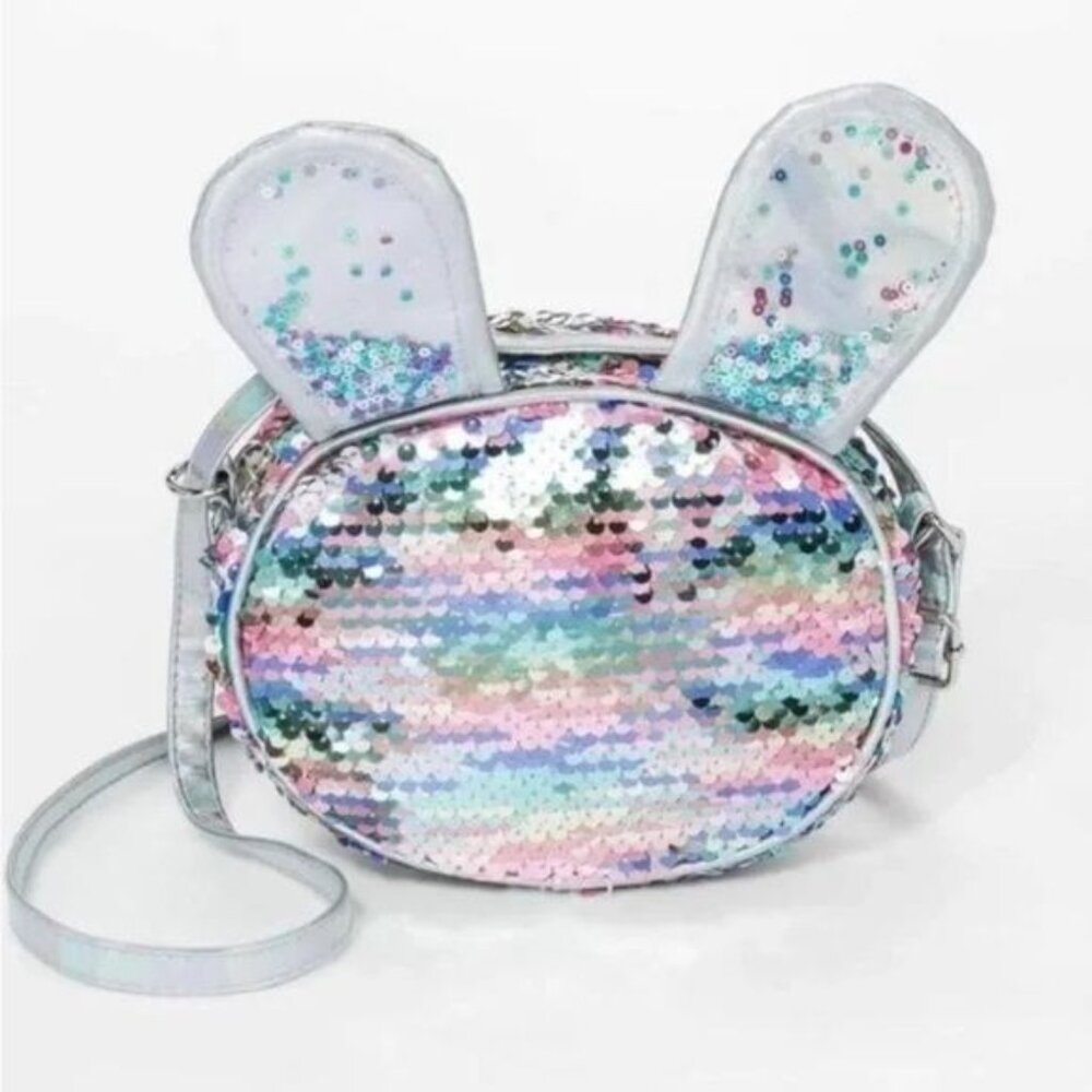 Girls' Bunny Purse Flip Sequin Crossbody Bag Cat & Jack - Rainbow Silver NWT